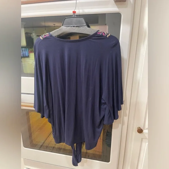 Democracy Blue Embroidered Front Toe Blouse - Picture 10 of 10